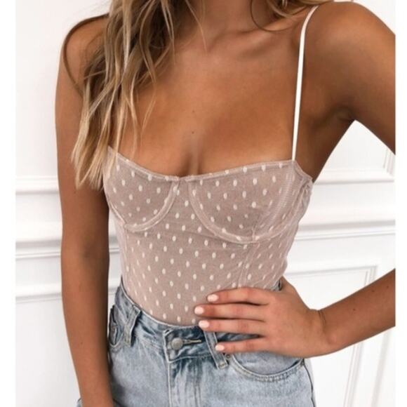 White Fox Tops - NWT White Fox No Looking Back Bodysuit Women's Size S White Polka Dot Underwired